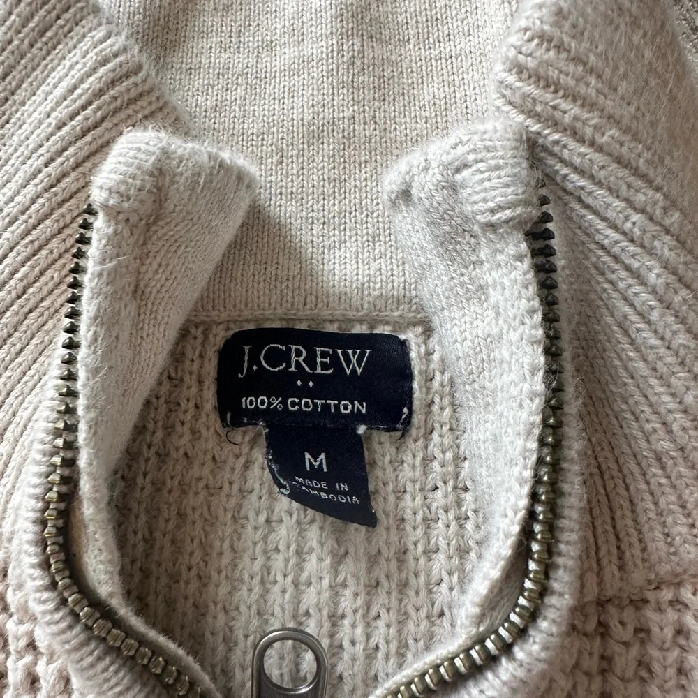 J. Crew Men's Off-White Zip-Up 100% Cotton Sweater